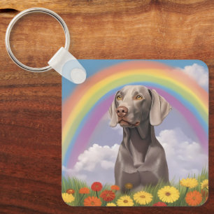 Weimaraner Memorial Custom Dog Name Rainbow Bridge Keychain