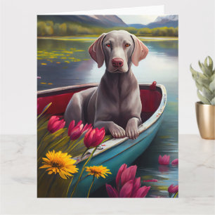 Weimaraner on a Paddle: A Scenic Adventure Card