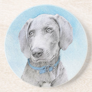 Weimaraner Painting - Cute Original Dog Art Coaster