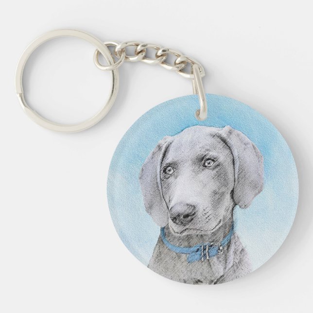Weimaraner Painting - Cute Original Dog Art Keychain (Front)