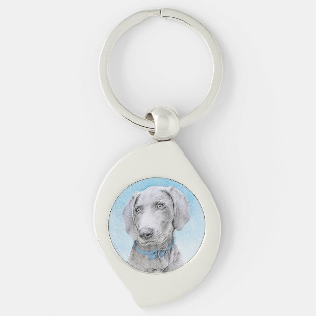 Weimaraner Painting - Cute Original Dog Art Keychain (Front)