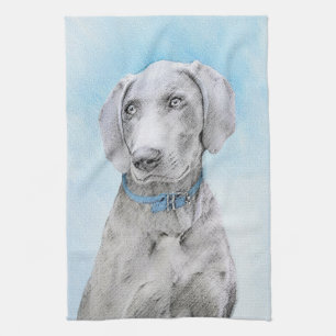 Weimaraner Painting - Cute Original Dog Art Kitchen Towel