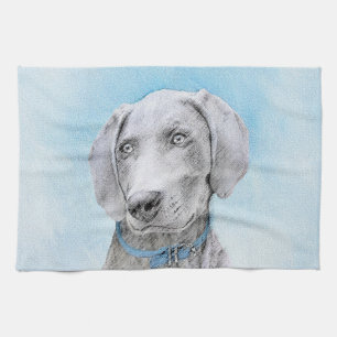 Weimaraner Painting - Cute Original Dog Art Kitchen Towel