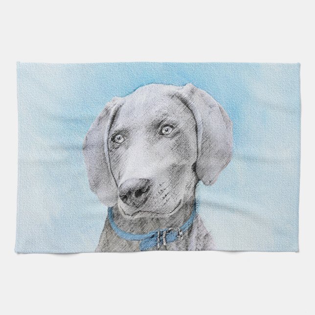 Weimaraner Painting - Cute Original Dog Art Kitchen Towel (Horizontal)
