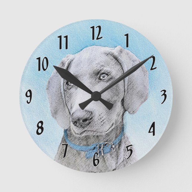 Weimaraner Painting - Cute Original Dog Art Round Clock (Front)