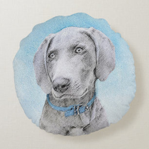 Weimaraner Painting - Cute Original Dog Art Round Pillow