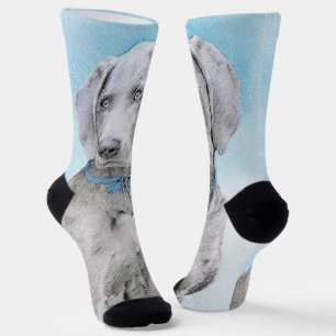 Weimaraner Painting - Cute Original Dog Art Socks