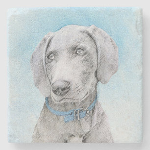 Weimaraner Painting - Cute Original Dog Art Stone Coaster