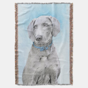 Weimaraner Painting - Cute Original Dog Art Throw Blanket