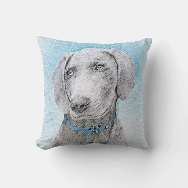 Weimaraner Painting - Cute Original Dog Art Throw Pillow (Front)