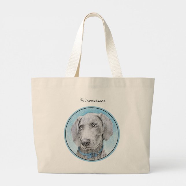 Weimaraner Painting Grey Silver Original Dog Art Large Tote Bag (Back)