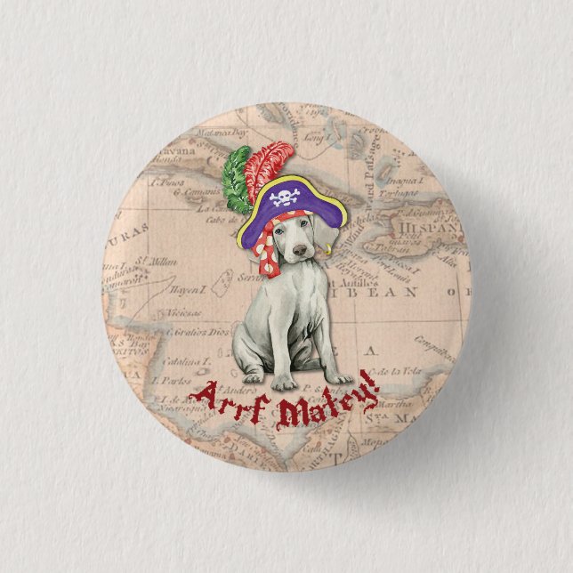 Weimaraner Pirate 1 Inch Round Button (Front)