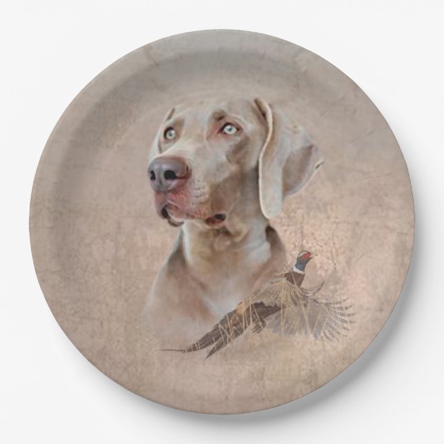 Weimaraner Poster Canvas Print Tapestry Acrylic Pr Paper Plate (Front)