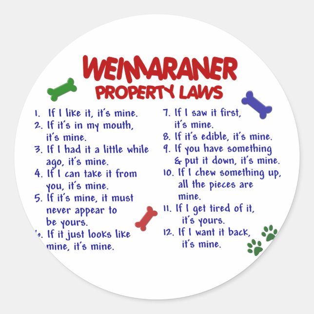 WEIMARANER Property Laws 2 Classic Round Sticker (Front)