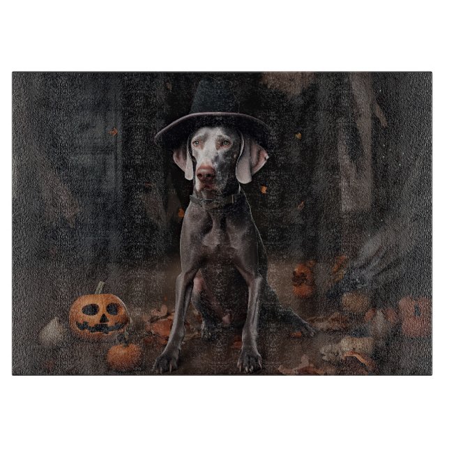 Weimaraner Pumpkins Halloween Scary Cutting Board (Front)