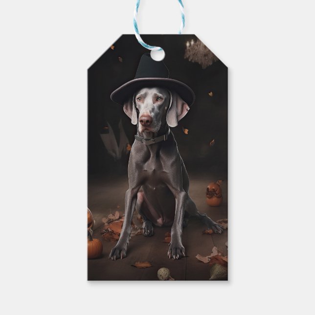 Weimaraner Pumpkins Halloween Scary Gift Tags (Front)