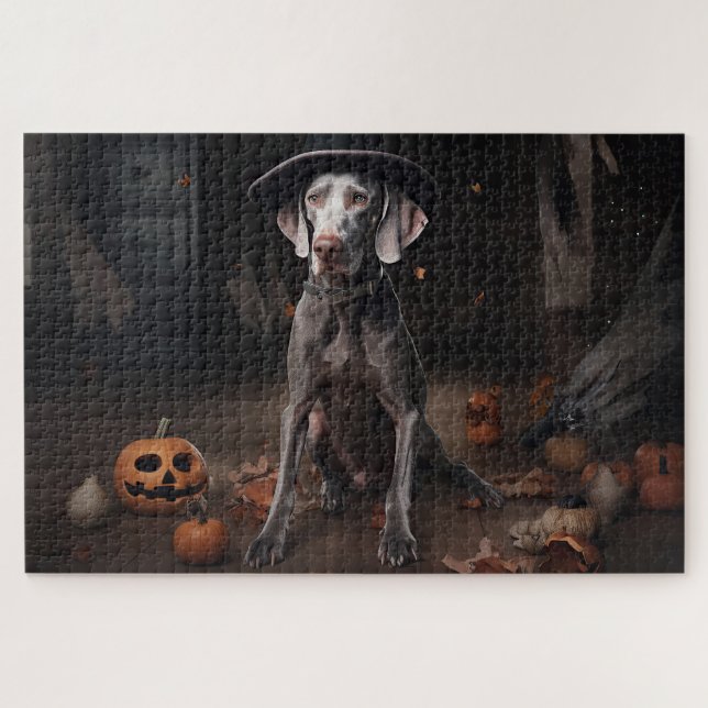 Weimaraner Pumpkins Halloween Scary Jigsaw Puzzle (Horizontal)
