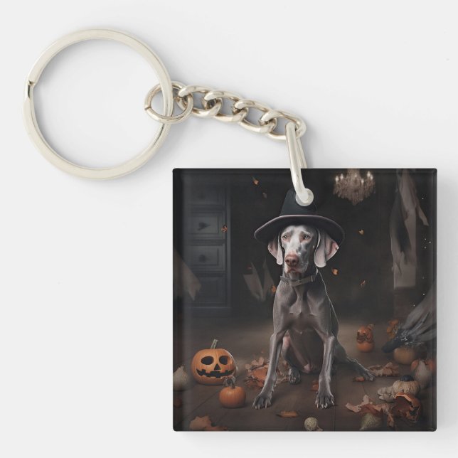 Weimaraner Pumpkins Halloween Scary Keychain (Front)
