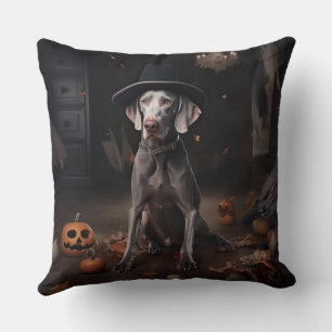 Weimaraner Pumpkins Halloween Scary Throw Pillow