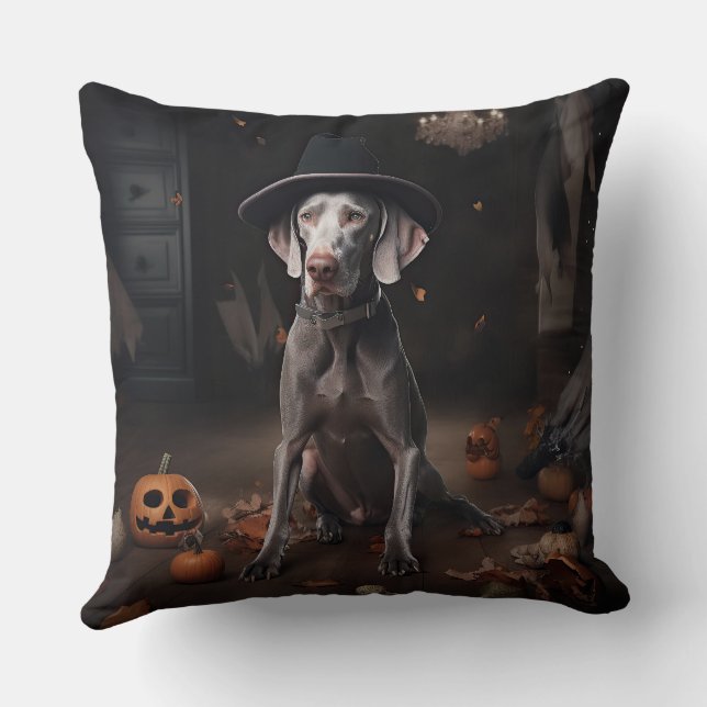 Weimaraner Pumpkins Halloween Scary Throw Pillow (Back)