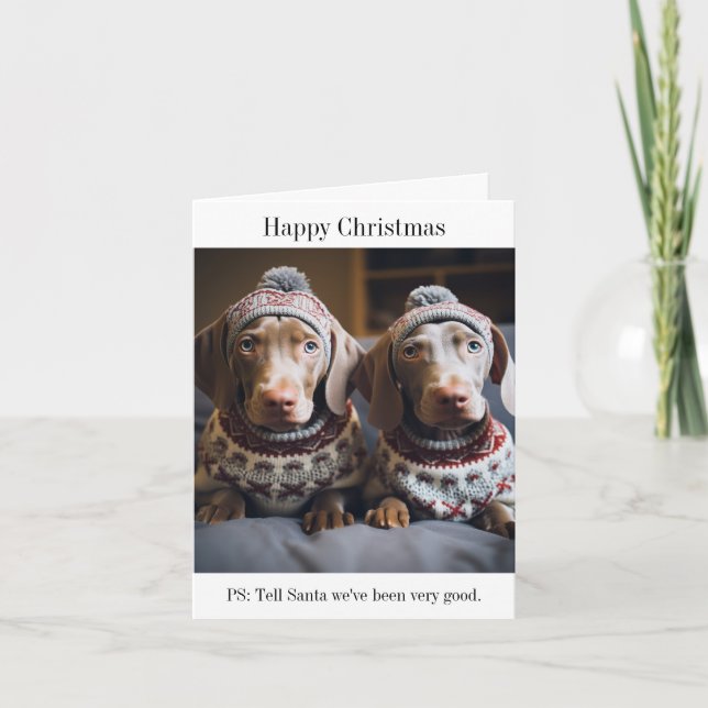 Weimaraner Puppies  Christmas Card (Front)