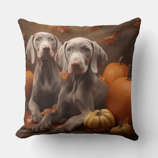 Weimaraner Puppy Autumn Delight Pumpkin Throw Pillow (Front)