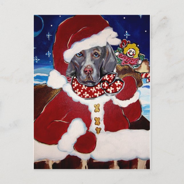 Weimaraner Santa Holiday Postcard (Front)