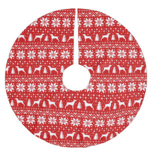 Weimaraner Silhouettes Christmas Pattern Red Brushed Polyester Tree Skirt
