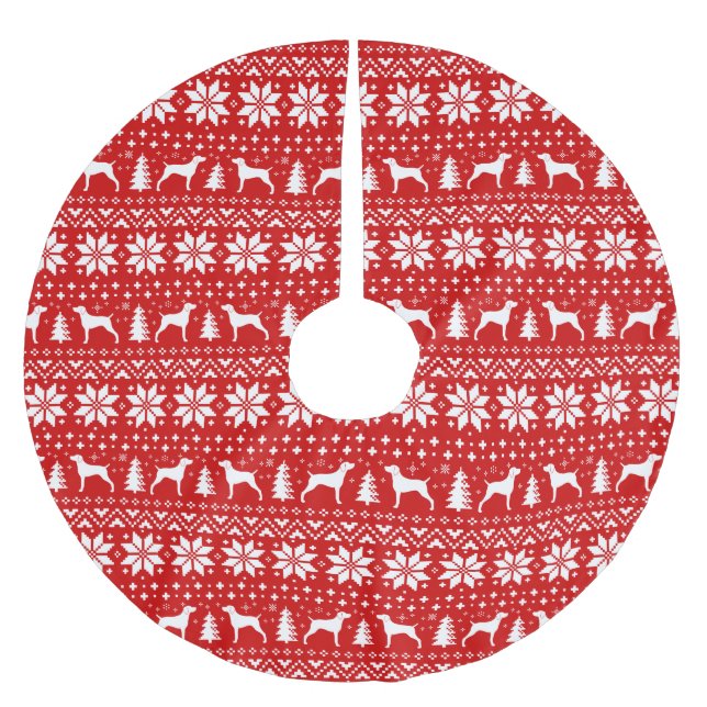 Weimaraner Silhouettes Christmas Pattern Red Brushed Polyester Tree Skirt (Front)