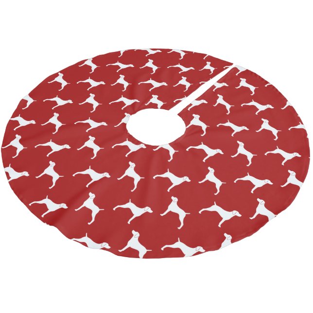 Weimaraner Silhouettes Pattern Red Brushed Polyester Tree Skirt (Angled)