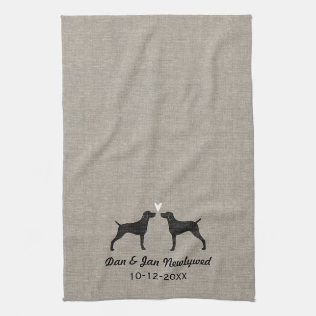 Weimaraner Silhouettes with Heart and Text Kitchen Towel (Vertical)