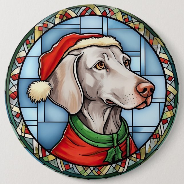 Weimaraner Stained Glass Christmas 6 Inch Round Button (Front)