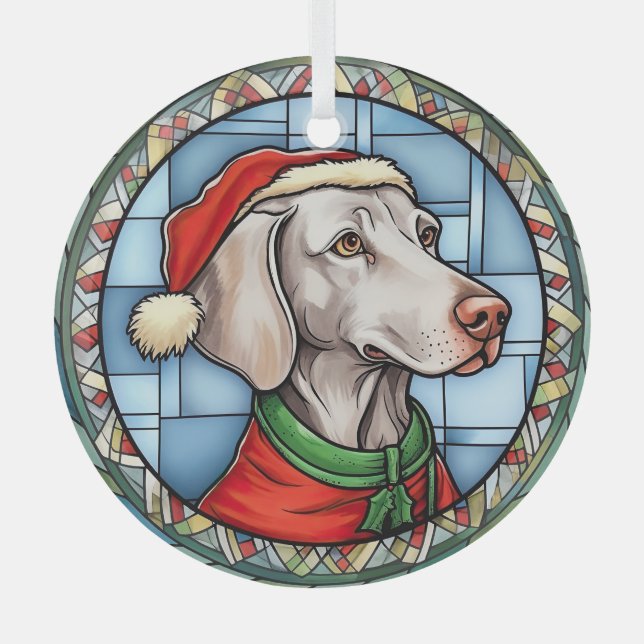 Weimaraner Stained Glass Christmas Glass Ornament (Front)