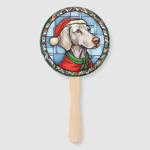 Weimaraner Stained Glass Christmas Hand Fan