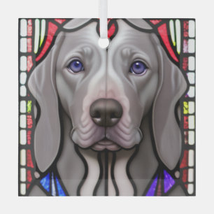 Weimaraner "Stained Glass"  Glass Ornament