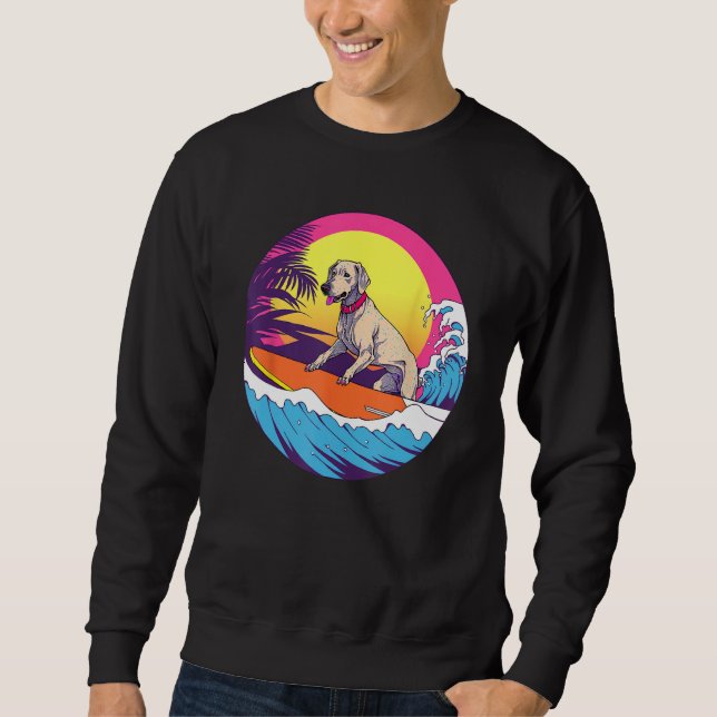 Weimaraner Surfing Funny Dog Beach Sweatshirt (Front)