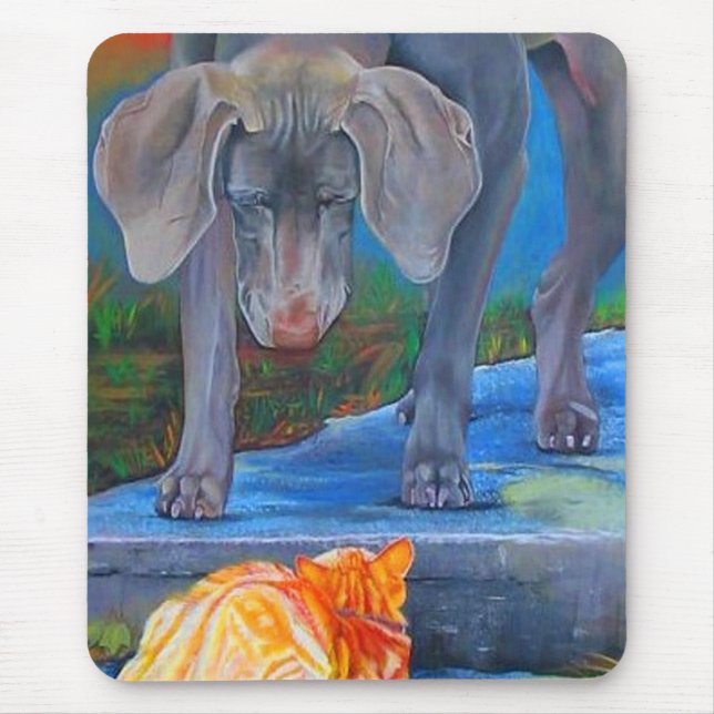 Weimaraner & Tabby Cat Mousepad (Front)