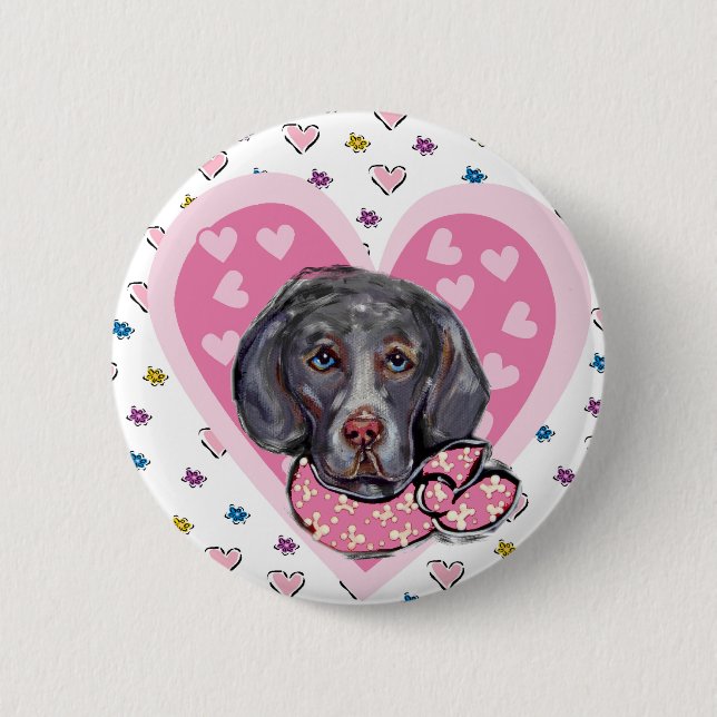 Weimaraner Valentine 2 Inch Round Button (Front)