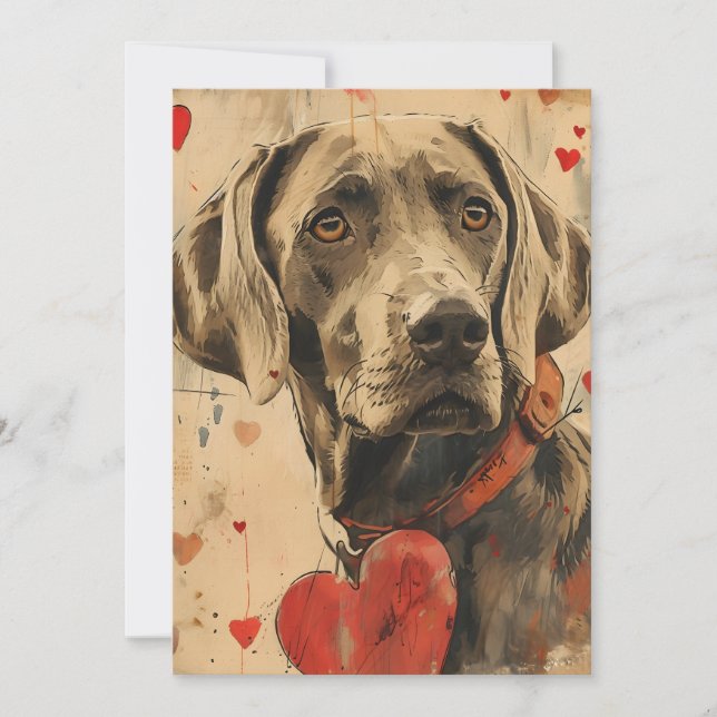 Weimaraner Vintage Valentine's day  Holiday Card (Front)