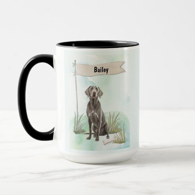 Weimaraner Watercolor Personalized Dog Mug (Left)