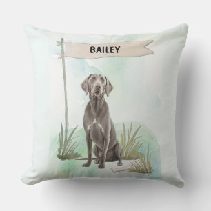 Weimaraner Watercolor Personalized Dog Throw Pillow