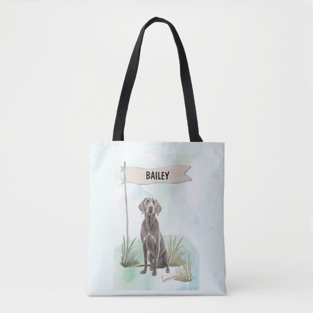 Weimaraner Watercolor Personalized Dog Tote Bag (Front)