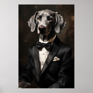 Weimaraner Wearing a Tuxedo Ink Vertical Poster
