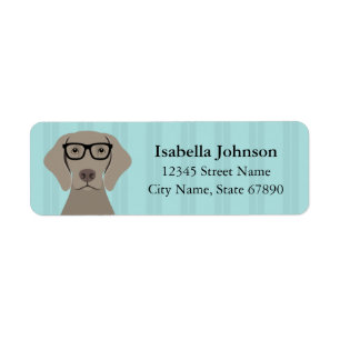 Weimaraner Wearing Glasses Blue Address Label