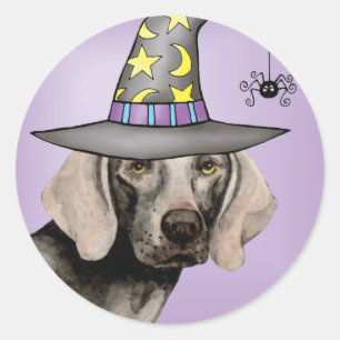 Weimaraner Witch Classic Round Sticker