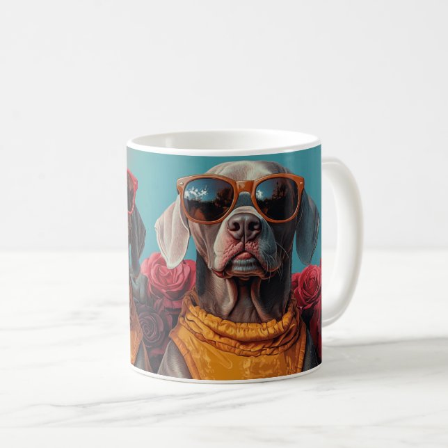 Weimaraner with Heart Roses Valentine's Day  Coffee Mug (Front Right)