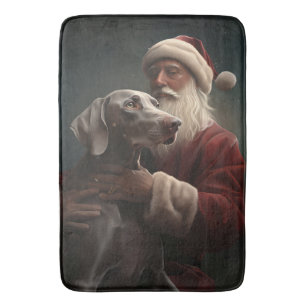 Weimaraner With Santa Claus Festive Christmas Bath Mat