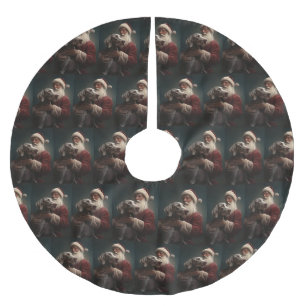 Weimaraner With Santa Claus Festive Christmas Brushed Polyester Tree Skirt