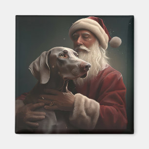 Weimaraner With Santa Claus Festive Christmas Magnet
