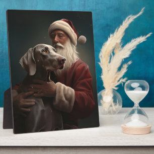 Weimaraner With Santa Claus Festive Christmas Plaque